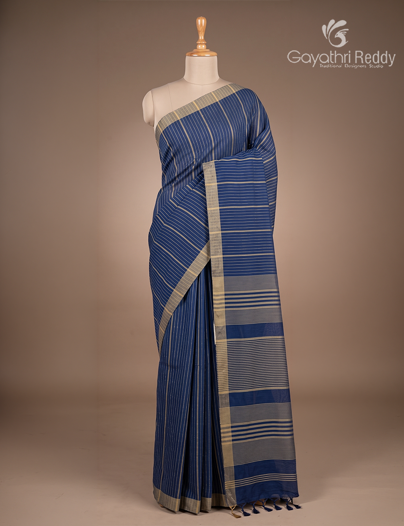 Pure Handloom Cotton Saree in Navy Blue
