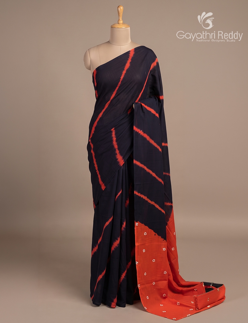 Pure MulMul Cotton Saree in Black and Orange