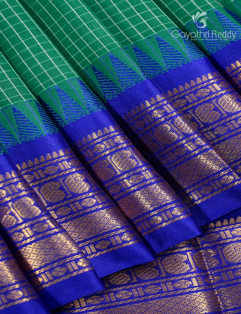 Pure Gadwal Cotton Saree in Sea Foam Green and Royal Blue
