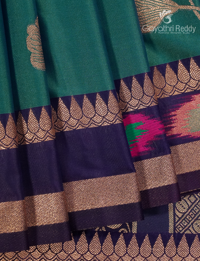 Semi Kanchipuram Art Silk Saree in Peacock Green