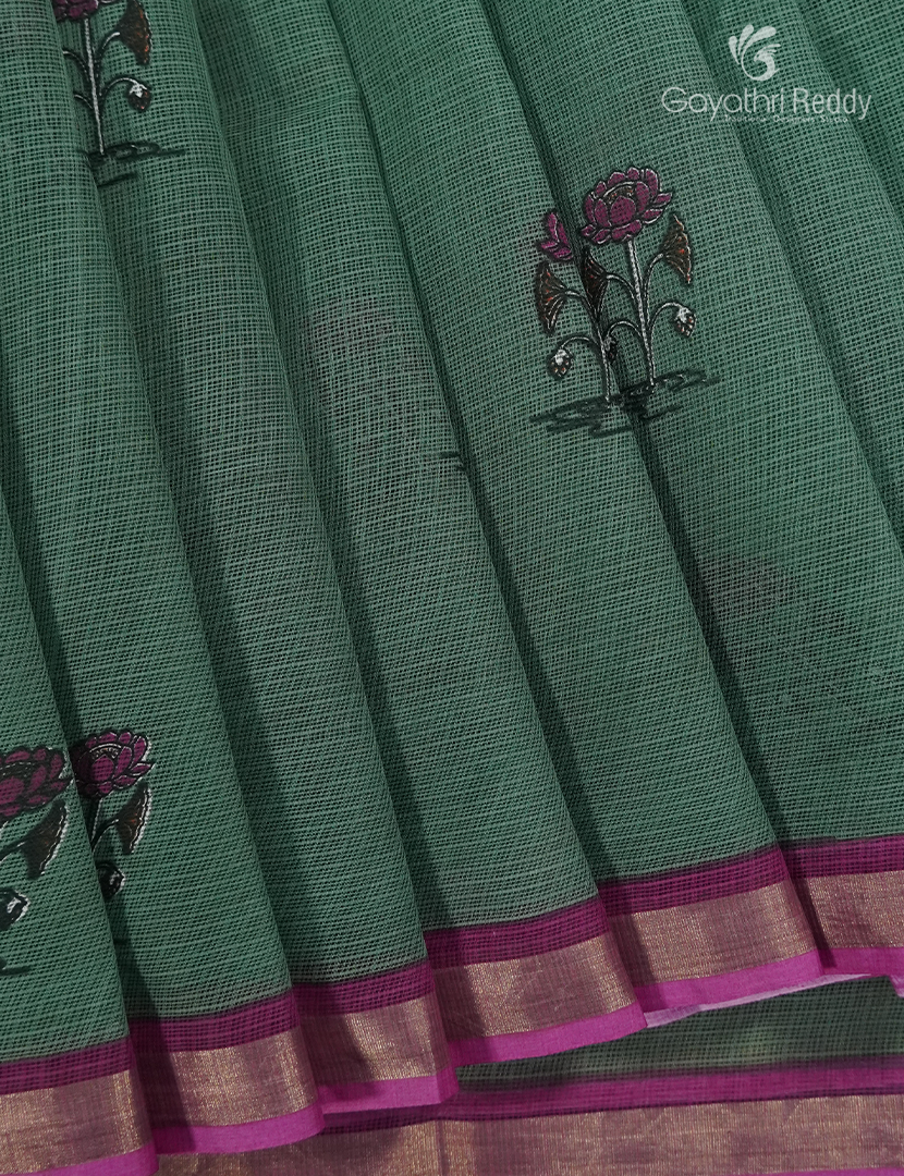 Premium Quality Cotton Kota Saree in Sage Green and Pink