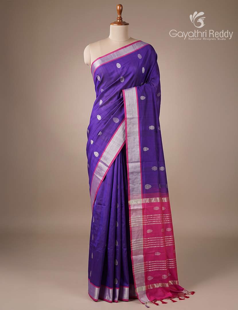 Pure Arani Sico Saree in Deep Purple and Hot Pink
