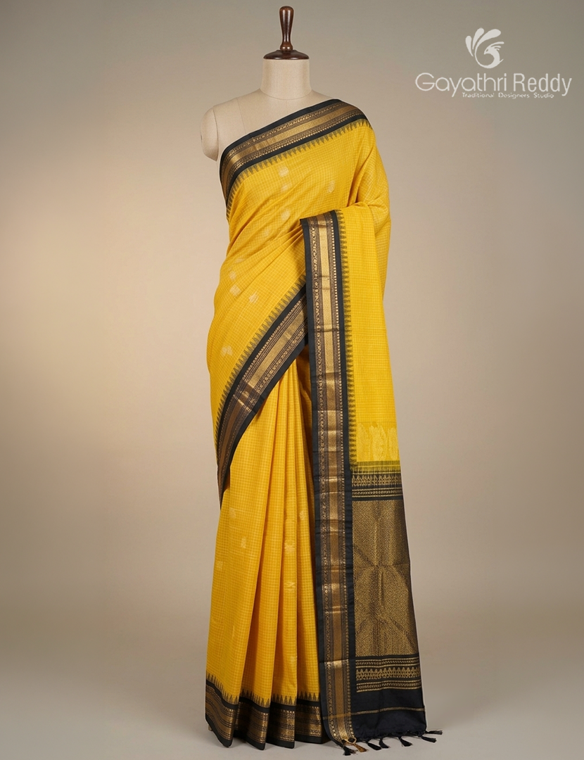 Pure Gadwal Cotton Saree in Yellow and Black