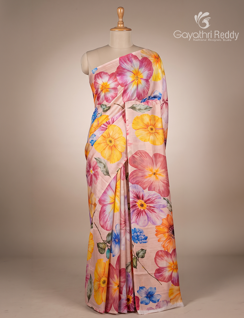 Pure Dupion Digital Print Saree in Baby Pink