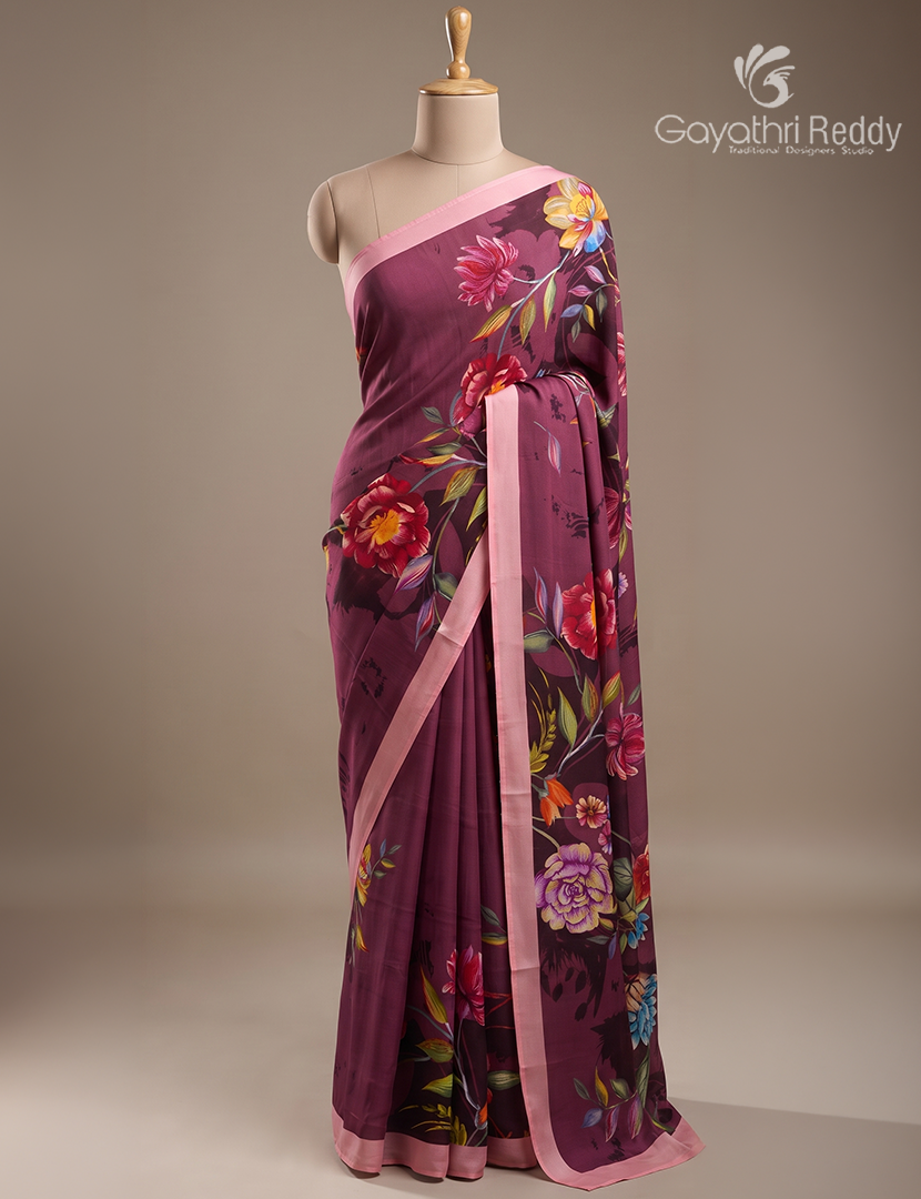 Pure Crepe Silk Saree in Deep Onion Pink