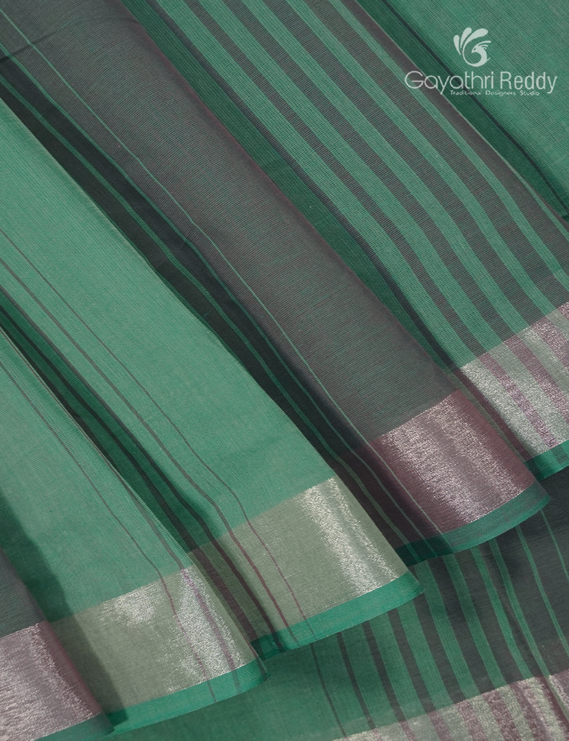 Pure Kanchi Cotton Saree in Sea Green and Grey