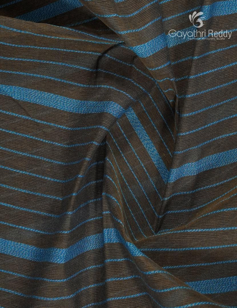 Pure Handloom Cotton Saree in Deep Olive Green and Cloud Blue