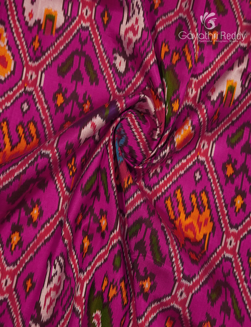 Pure Ikat Silk Saree in Purple and Rani Pink