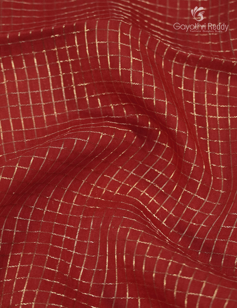 Semi Mysore Crepe Saree in Red and Navy blue