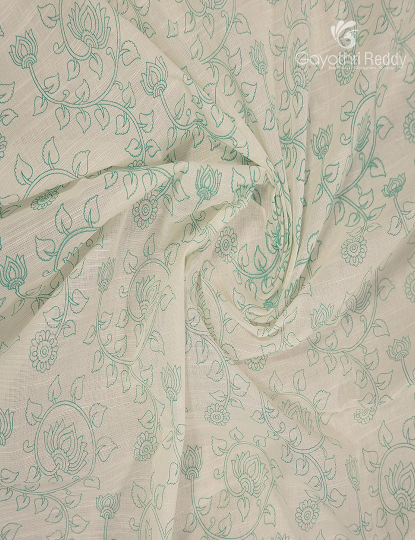 Pure Kanchi Cotton Printed Saree in Ivory and Grey