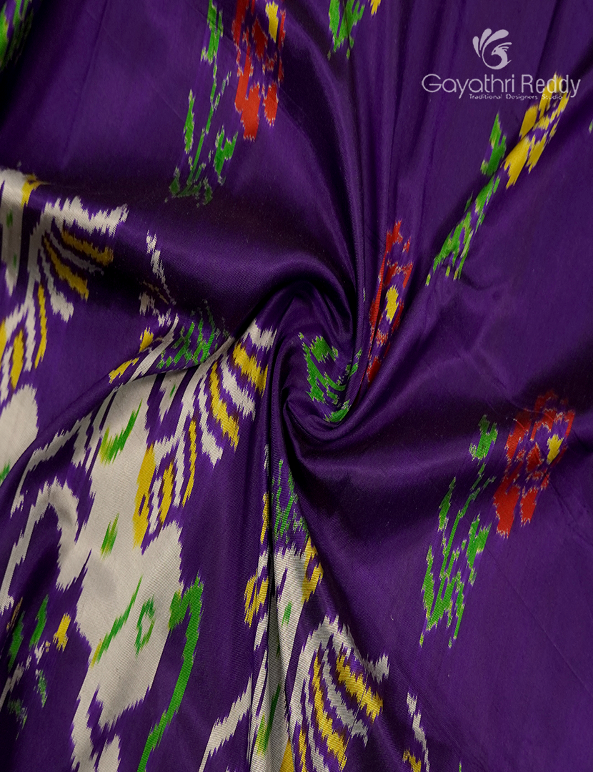 Pure Ikat Silk Saree in Deep Violet and Red