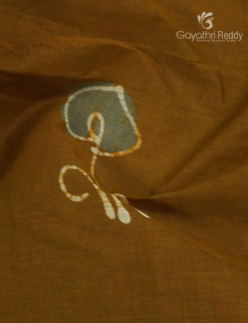 Cotton Batik Print Saree in Deep Mustard