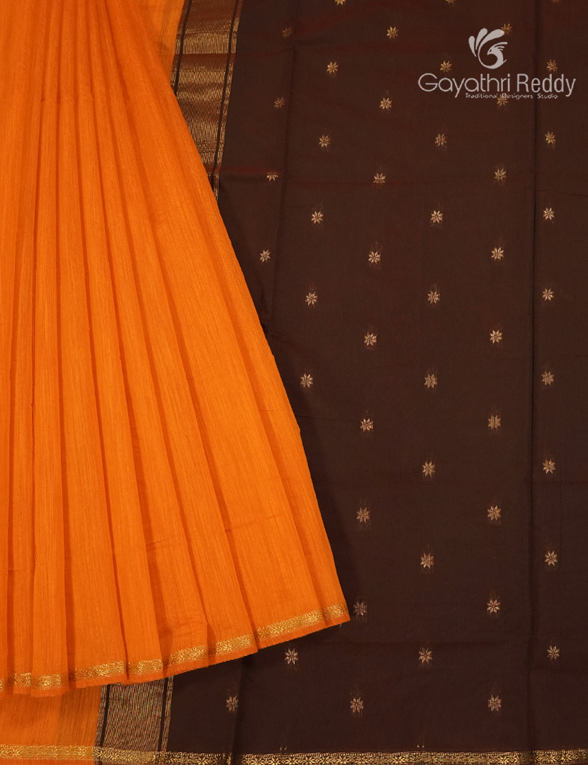 Sico Saree in Tangarine and Deep Brown