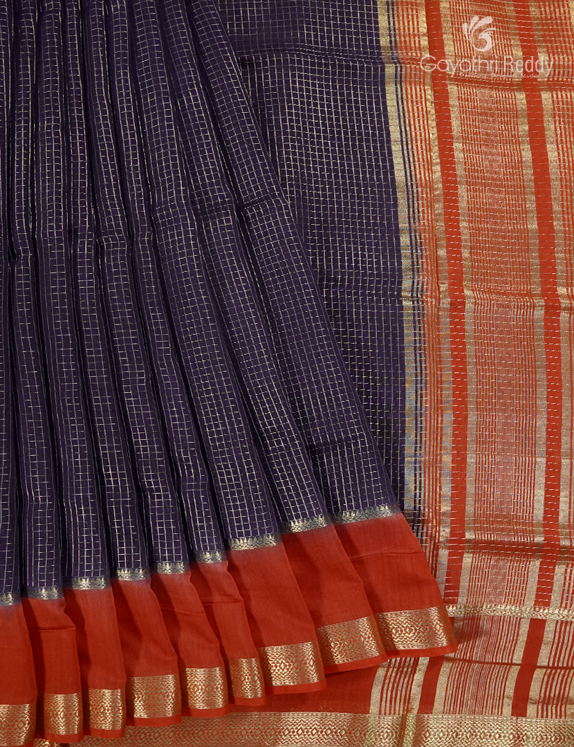 Semi Mysore Crepe Saree in Navy Blue and Red