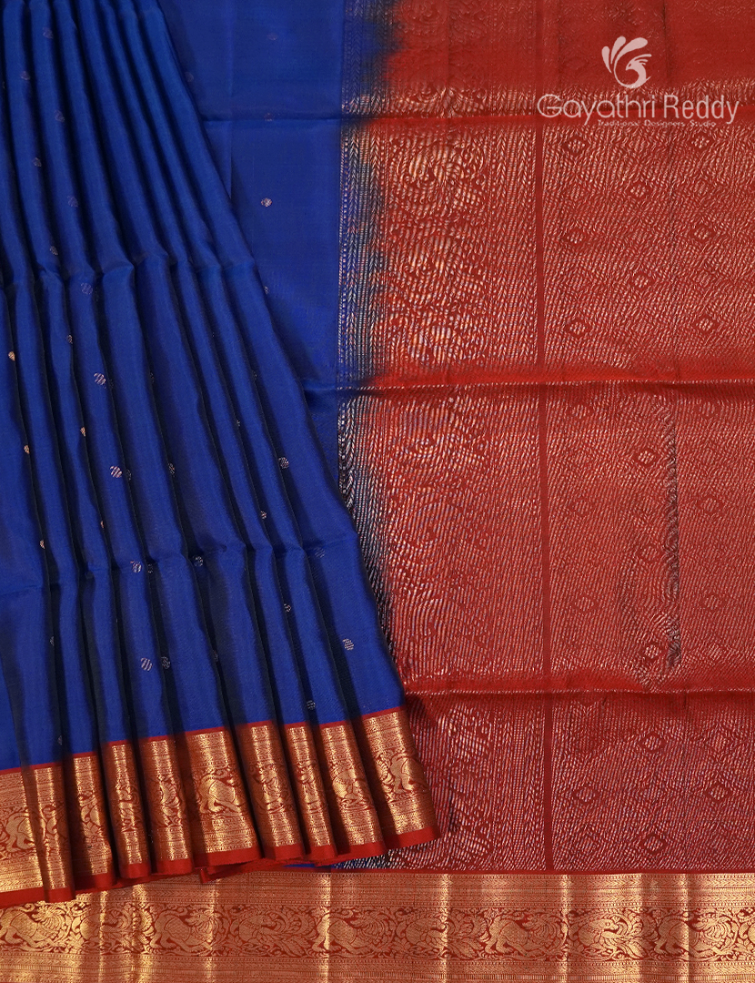 Pure Kanchipuram Soft Silk Saree and Blue and Red
