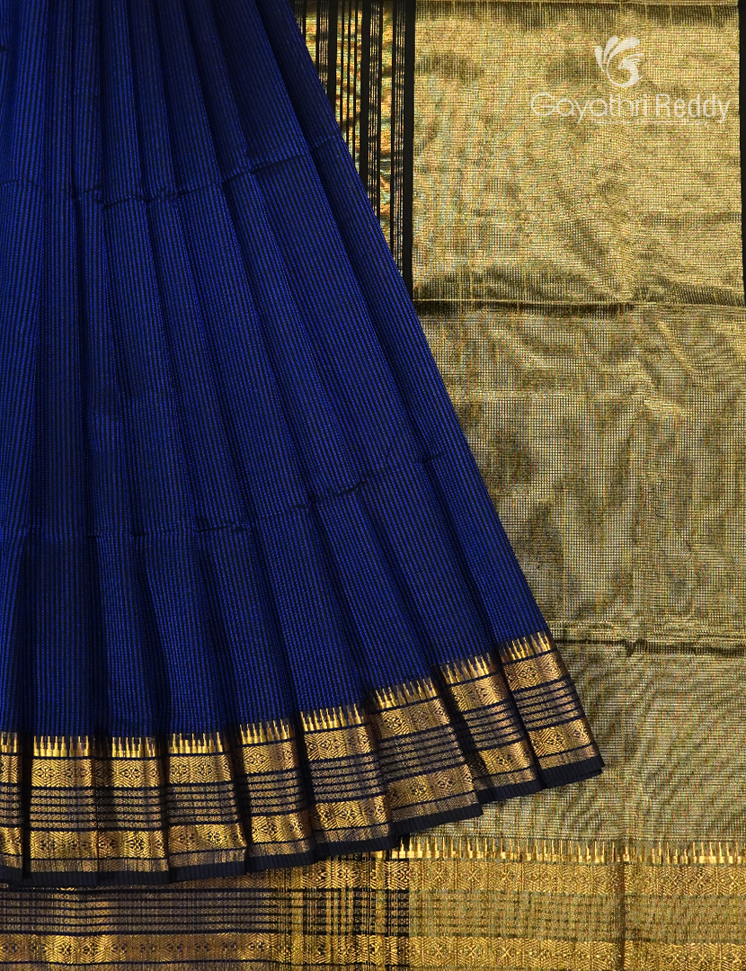 Pure Chanderi Sico Saree in Deep Navy Blue