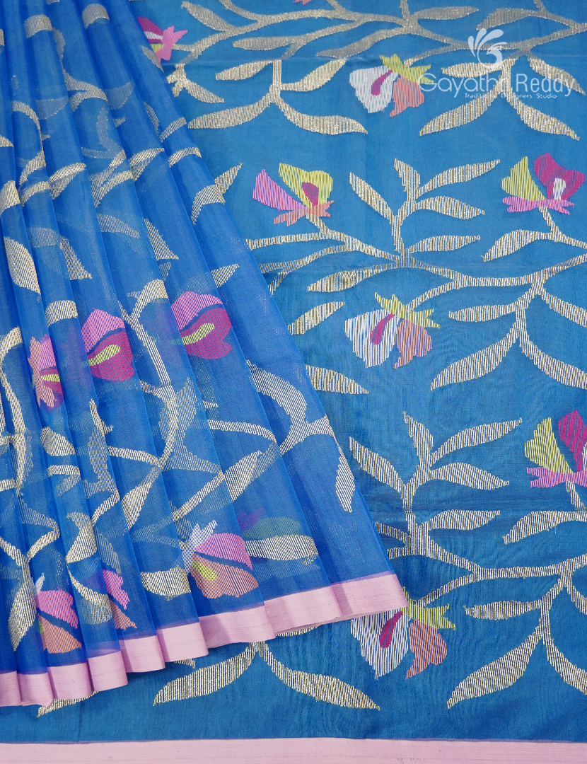 Pure Jamdani Kora Saree in Cloud Blue