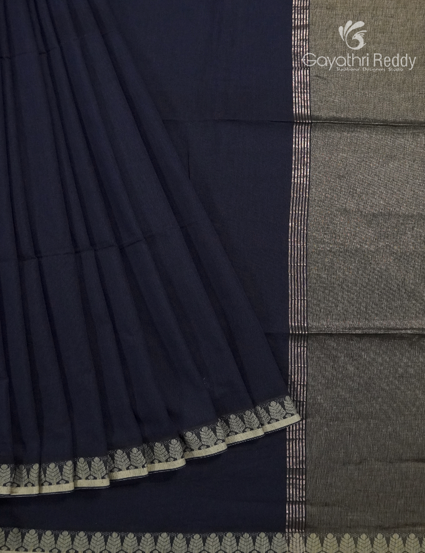 Jamdani Cotton Saree in Deep Navy Blue