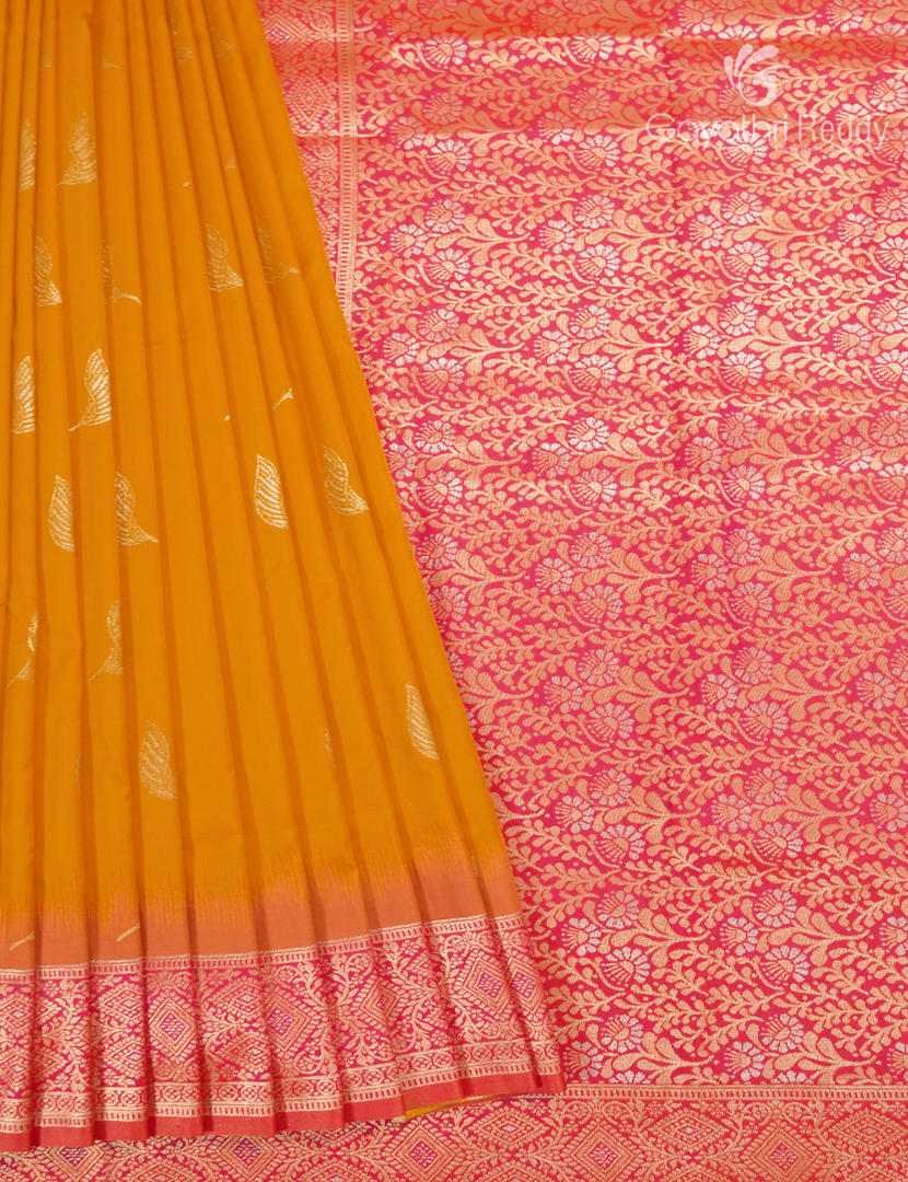 Semi Kanchipuram Art Silk Saree in Tangarine and Pink