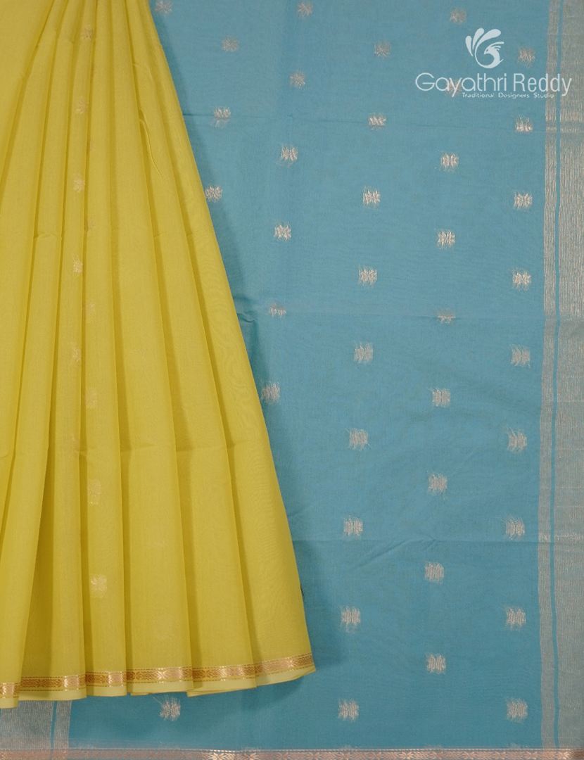 Kanchipuram Sico Saree in Lime Yellow and Sky Blue