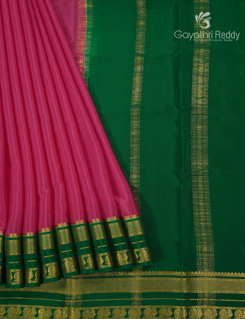 Pure Mysore Silk Saree in Rani Pink and Deep Green