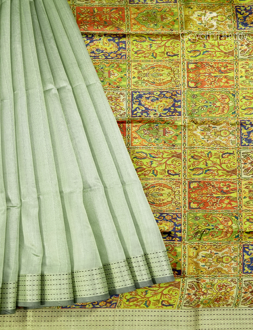 Semi Tussar Saree in Pastel Mint Green