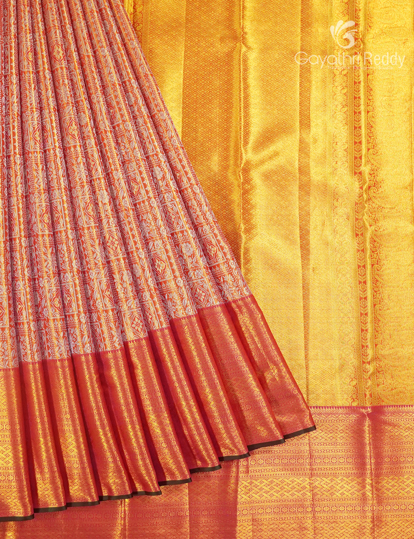 Pure Kanchipuram Silk Bridal Saree in Orange