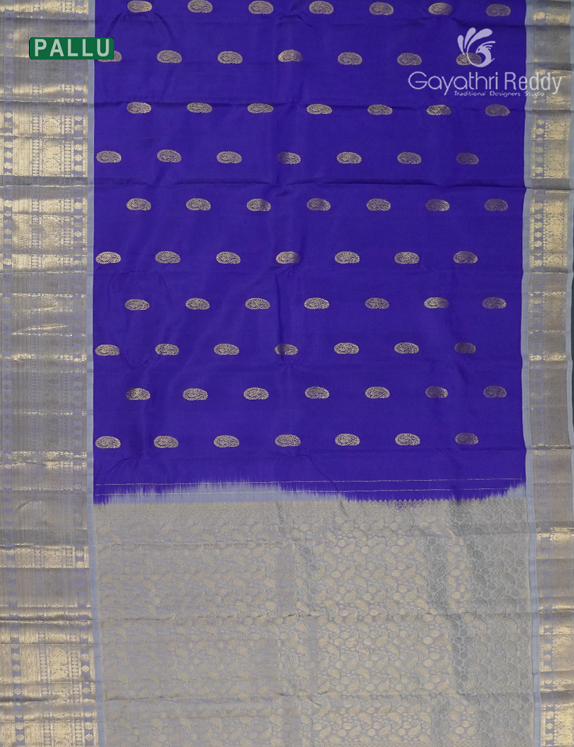 Pure Kanchipuram Silk Saree in Royal blue and Pastel Lavender  (Broad Borders )