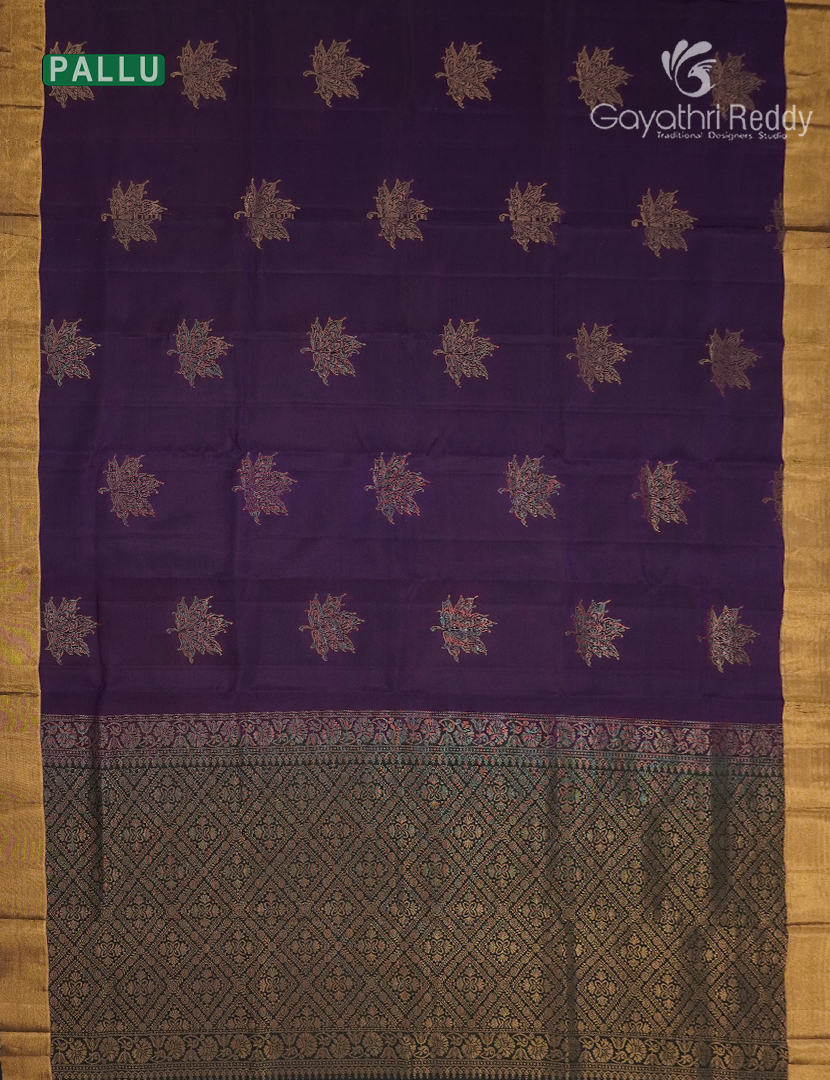 Pure Kanchipuram Silk Saree in Deep Violet ( Small Borders )