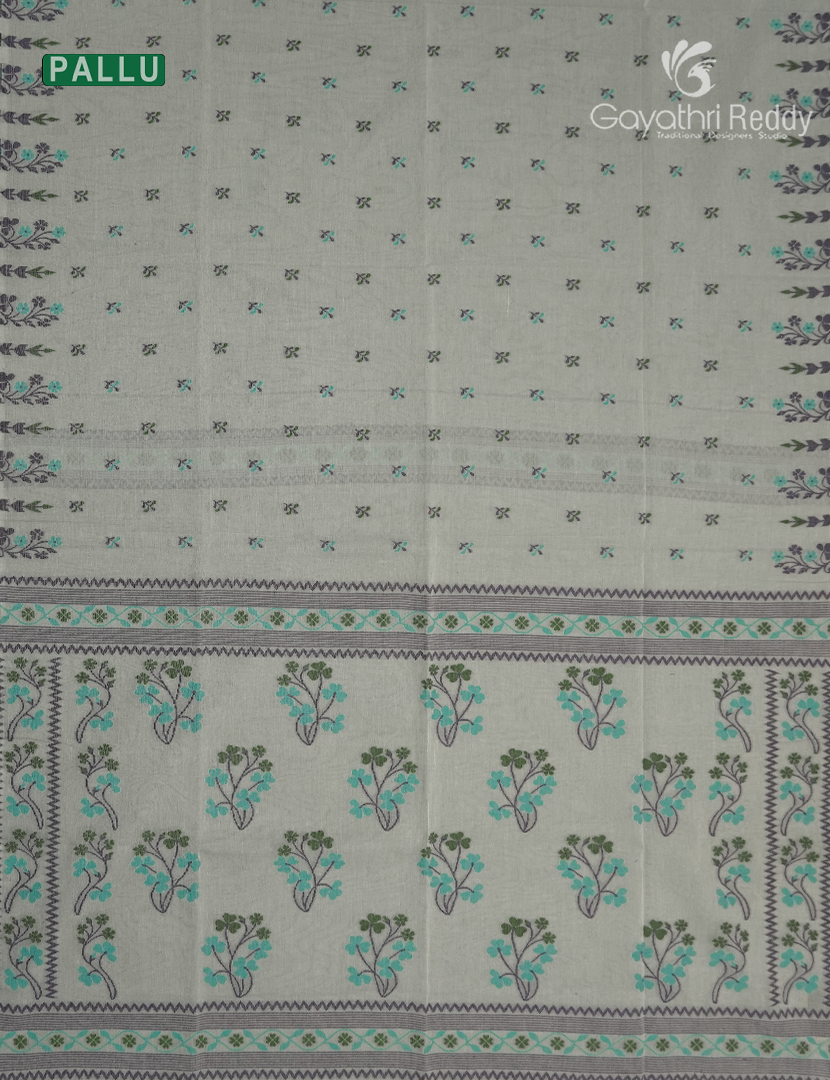 Jamdani Cotton Saree in Olive Grey