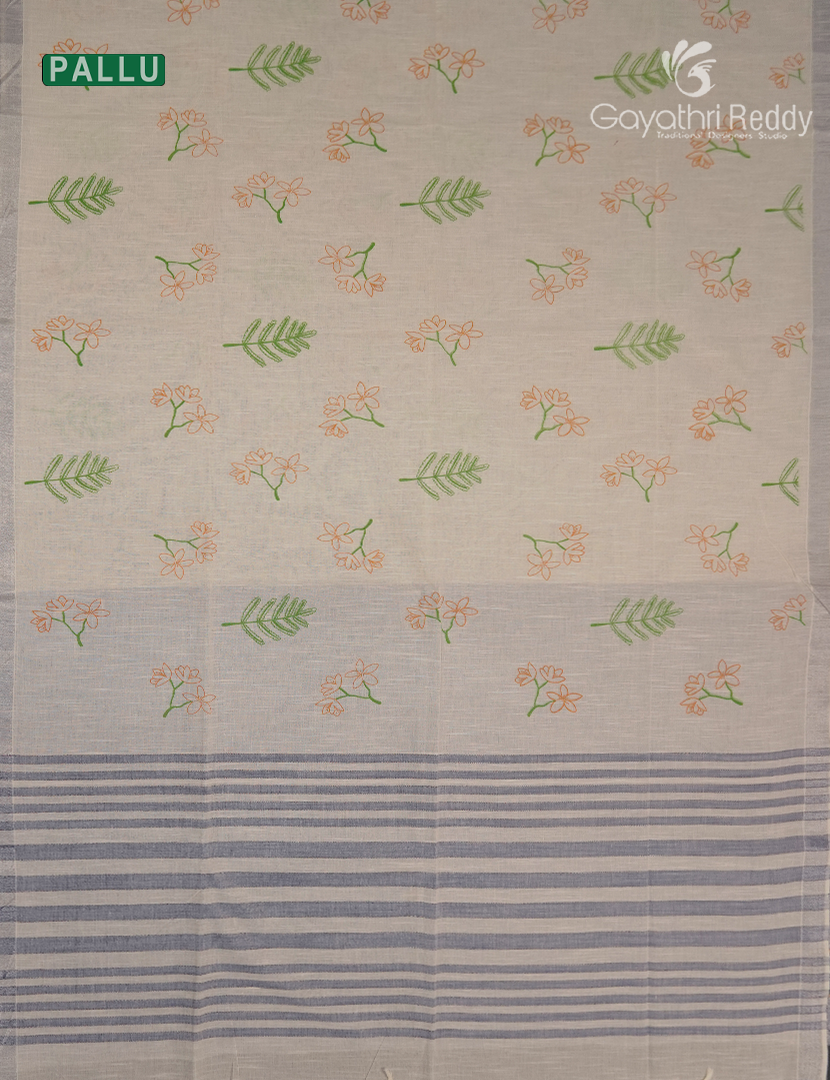 Pure Kanchi Cotton Printed Saree in Ivory and Grey