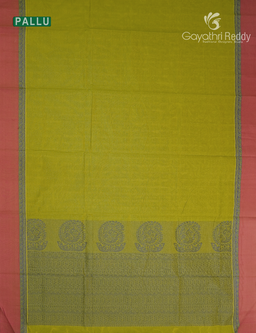 Pure Kanchi Cotton Saree in Parrot Green