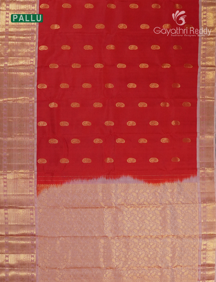 Pure Kanchipuram Silk Saree in Red and Baby Pink