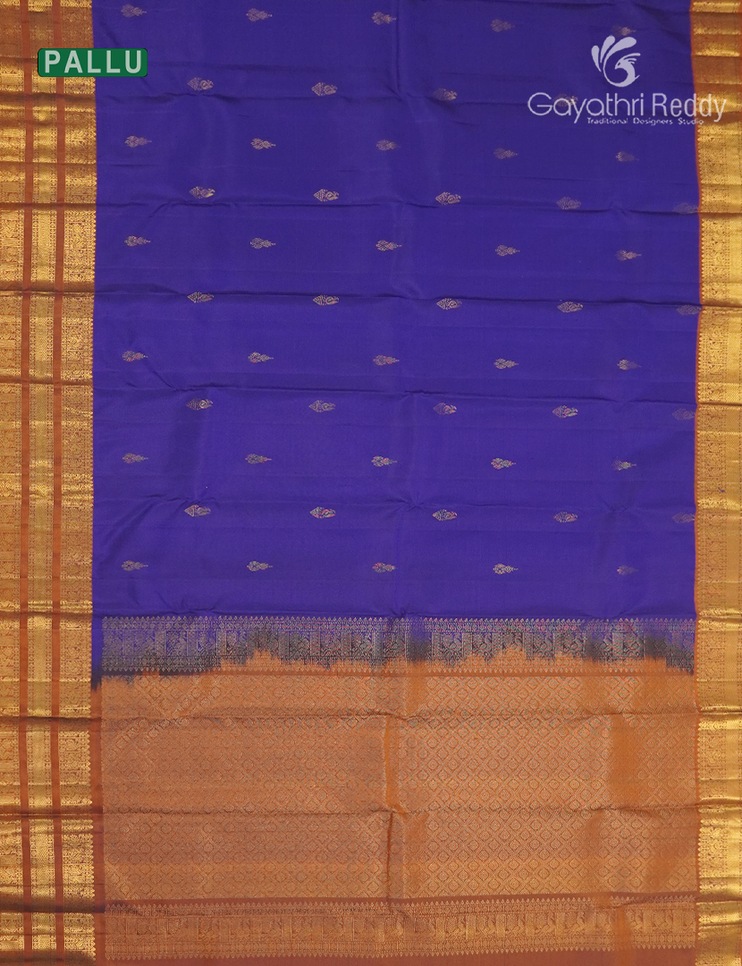 Pure Kanchipuram Silk Saree in Blue and Mustard