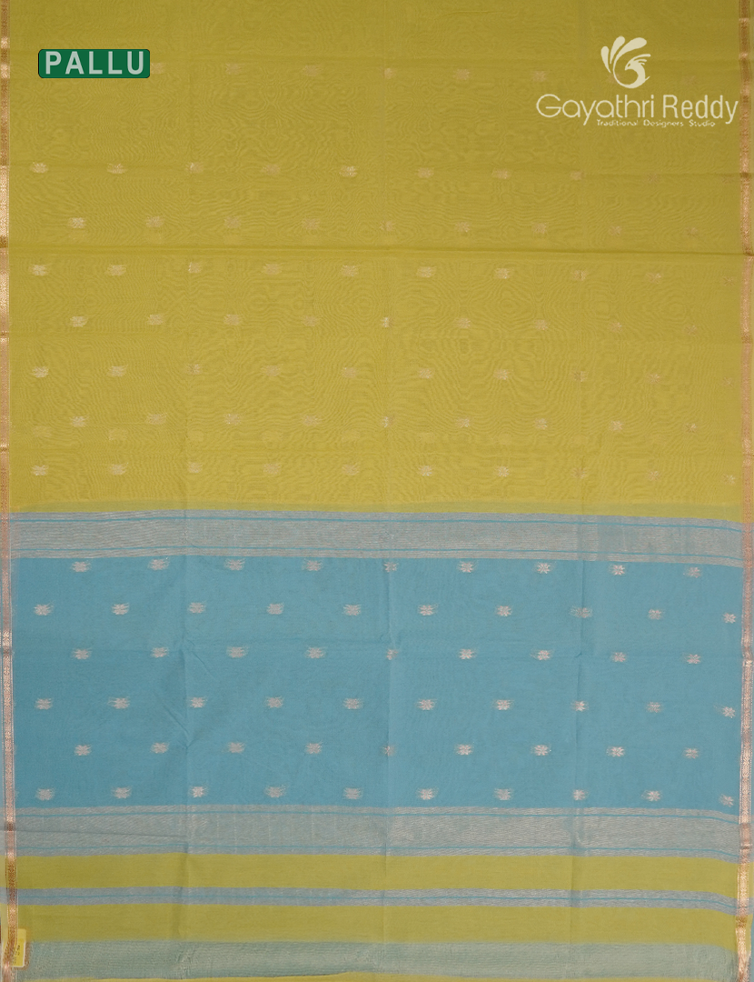 Kanchipuram Sico Saree in Lime Yellow and Sky Blue