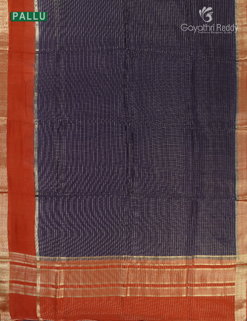 Semi Mysore Crepe Saree in Navy Blue and Red