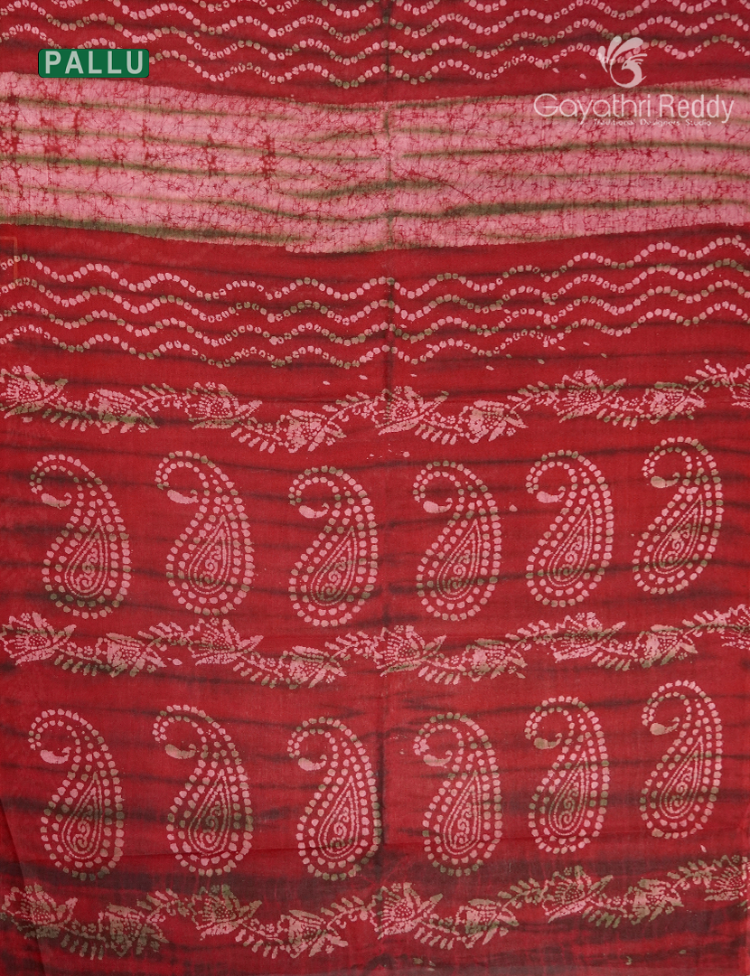 Cotton Batik Print Saree in Red