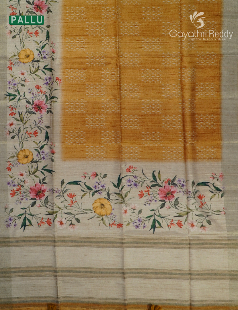 Semi Tussar Saree in Mustard and Ivory