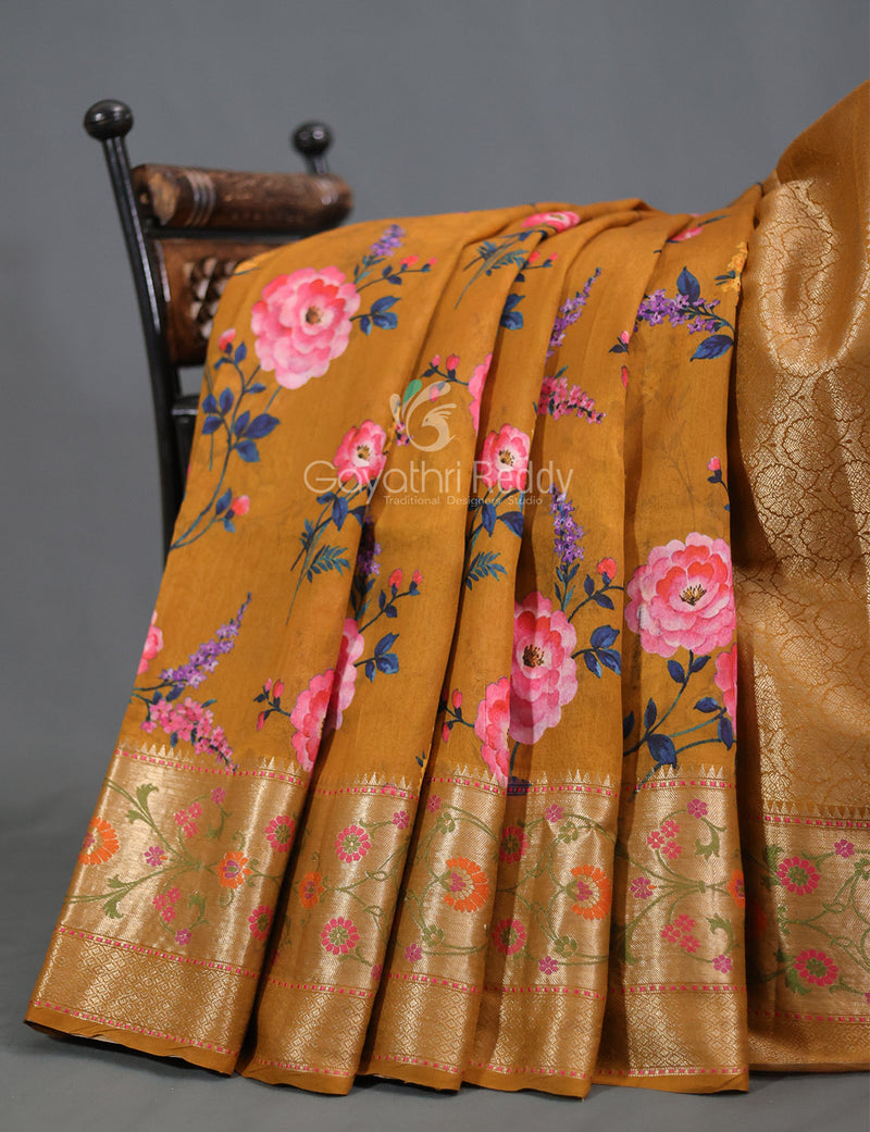 Pure Chiniya Silk Digital Print Saree – Tabakashi