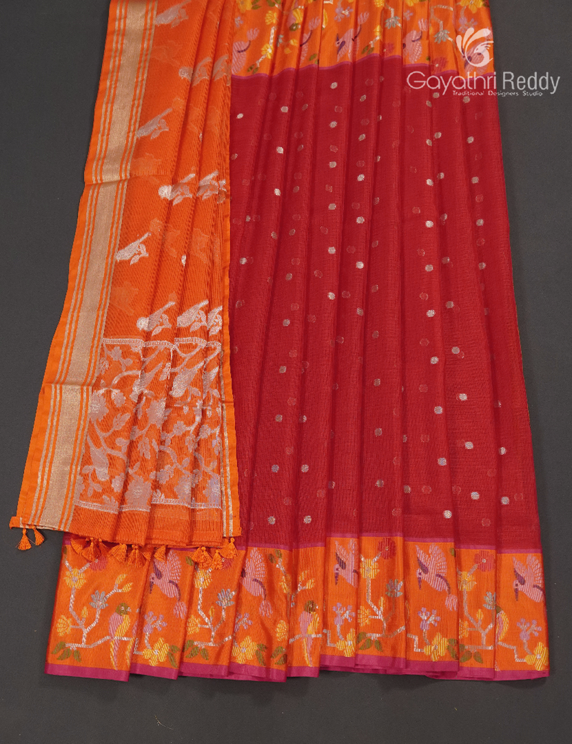 Banaras Kota Lehanga Set in Bridal Red and Orange