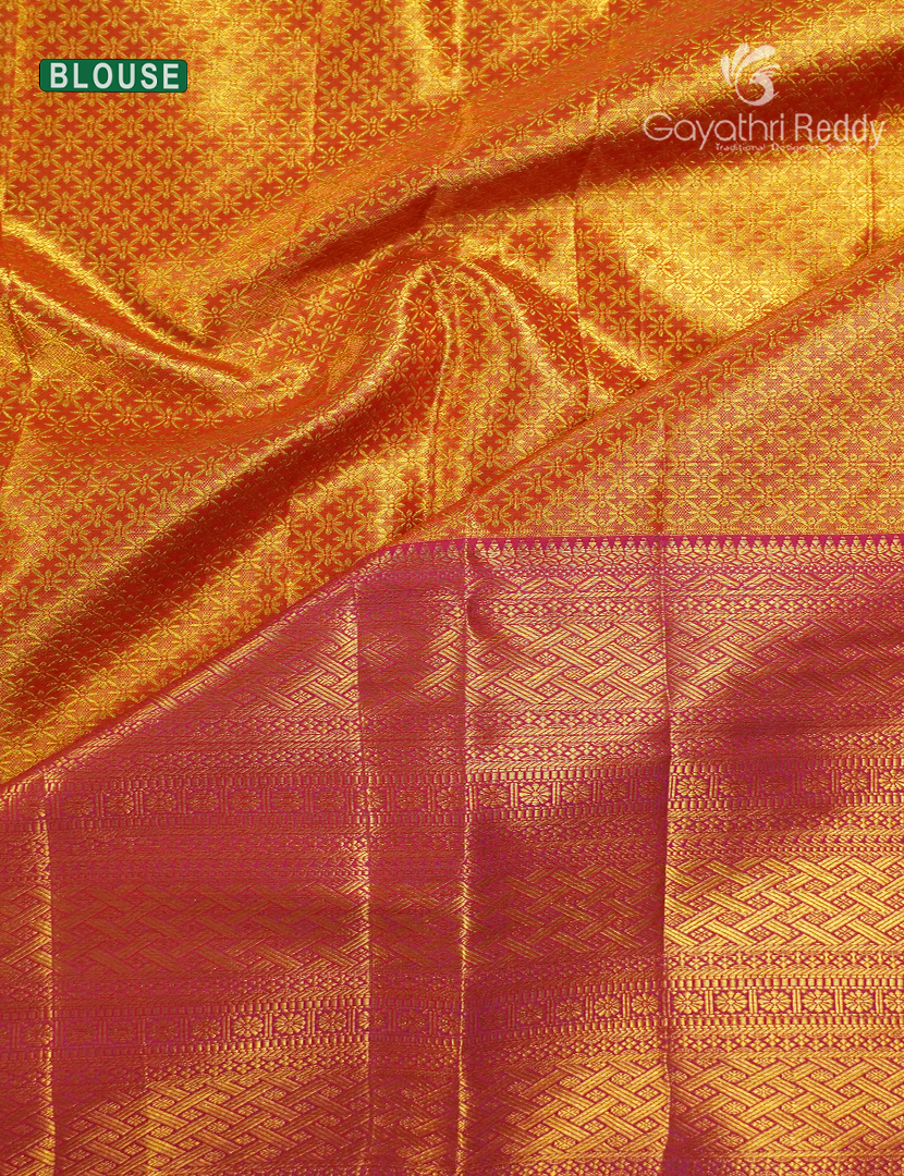 Pure Kanchipuram Silk Bridal Saree in Orange