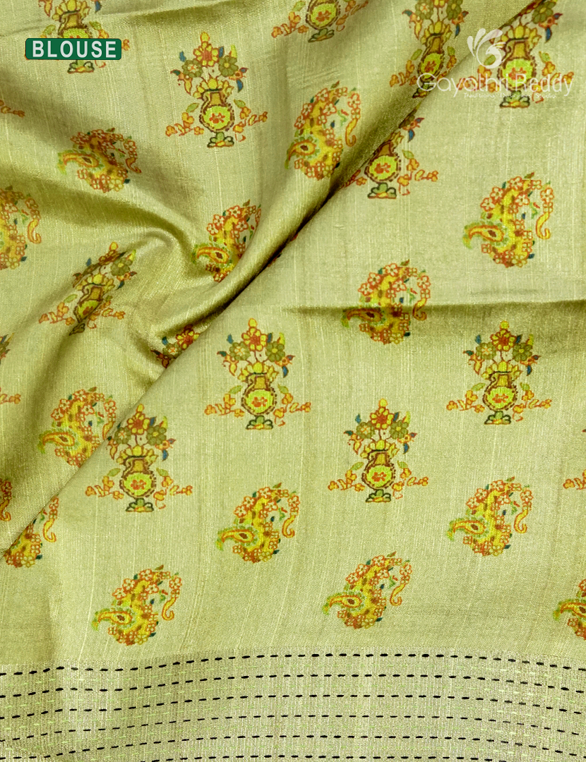 Semi Tussar Saree in Pastel Mint Green
