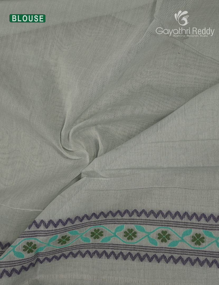 Jamdani Cotton Saree in Olive Grey