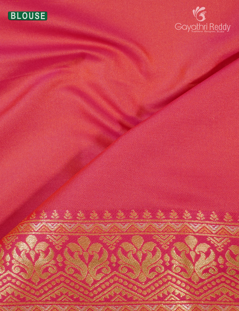 Semi Kanchipuran Silk Saree in Sandalwood and  Peach Pink
