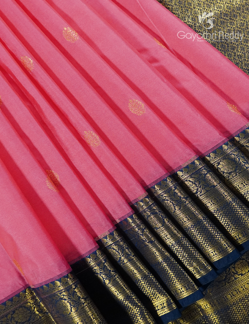 Semi Kanchipuram Silk Saree in Baby Pink and Deep Navy Blue