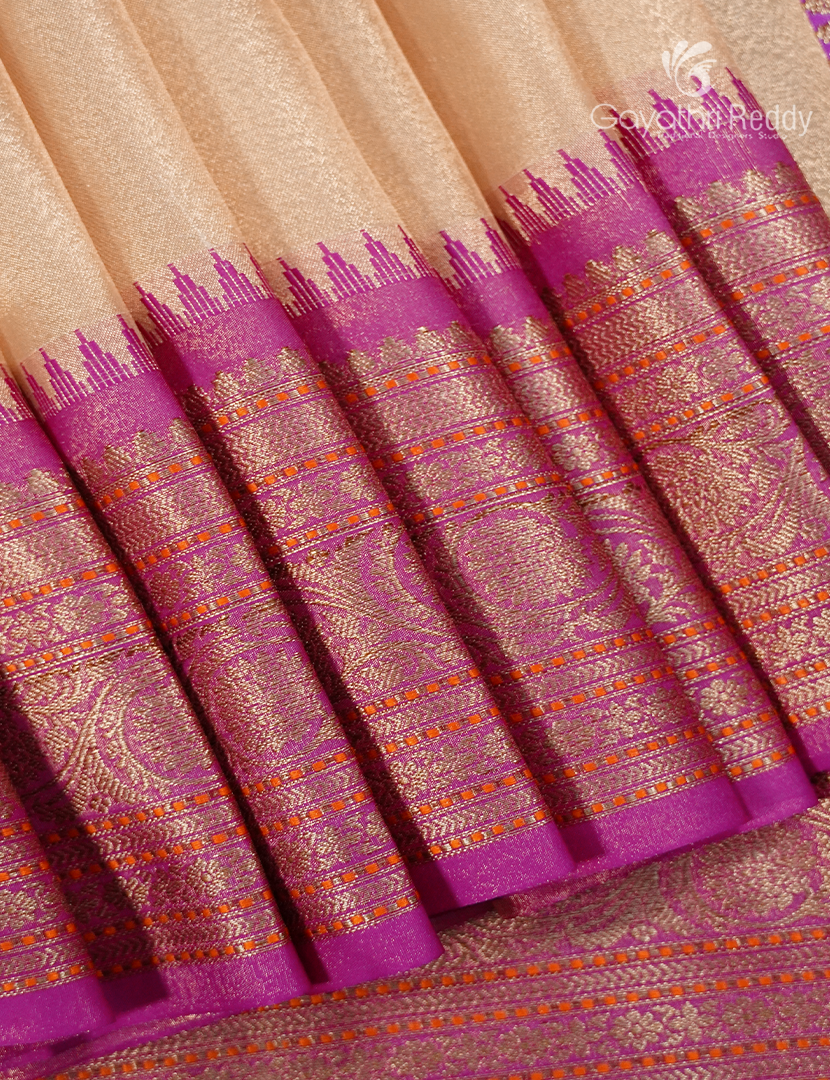 Semi Tissue Gadwal Saree in Off White and Blush Pink
