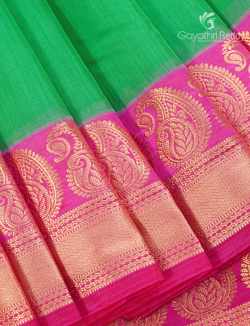 Pure Kanchi Sico Saree in Parrot Green and Lotus Pink