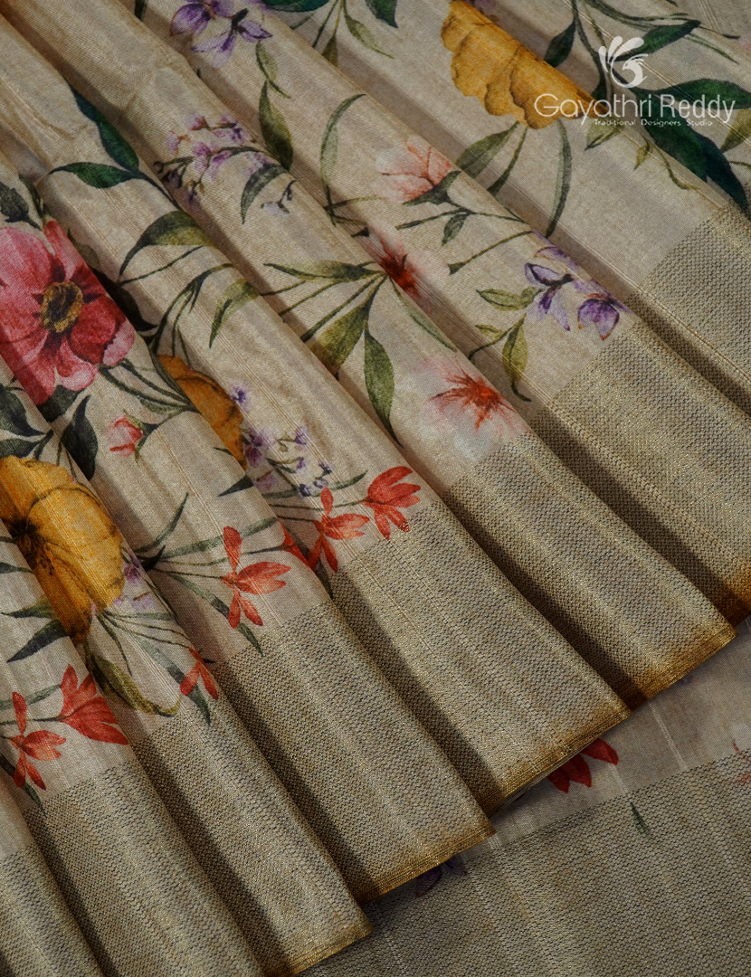 Semi Tussar Saree in Mustard and Ivory