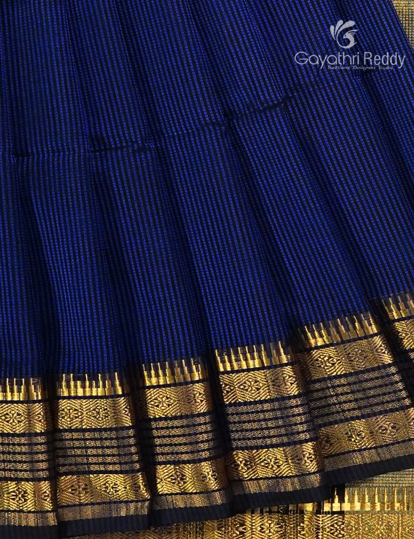 Pure Chanderi Sico Saree in Deep Navy Blue
