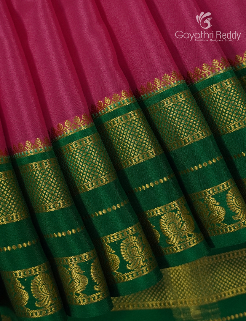 Pure Mysore Silk Saree in Rani Pink and Deep Green
